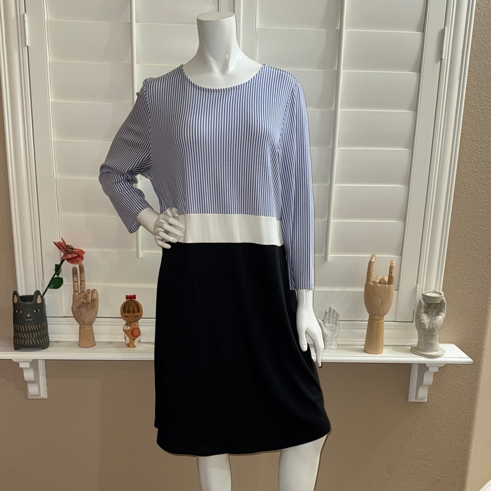 J. Jill Striped Color Block Dress Delft Blue Multi